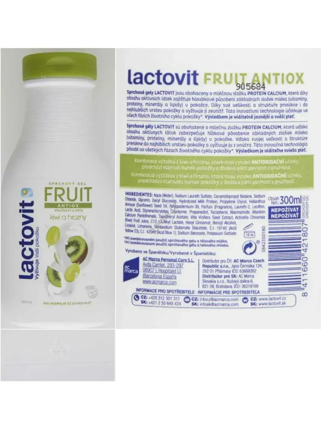Lactovit Lactourea - sprchový gel Fruit Antiox, 300 ml, kiwi a hrozny