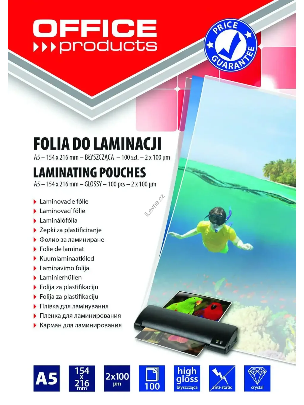 laminovací fólie, A5, lesklá, 2x100µm, 100ks