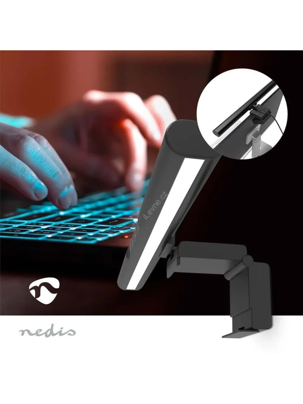NEDIS LED světlená hliníková lišta pro monitor/ 40 cm/ 60 lm/ 80 LED's/ černá