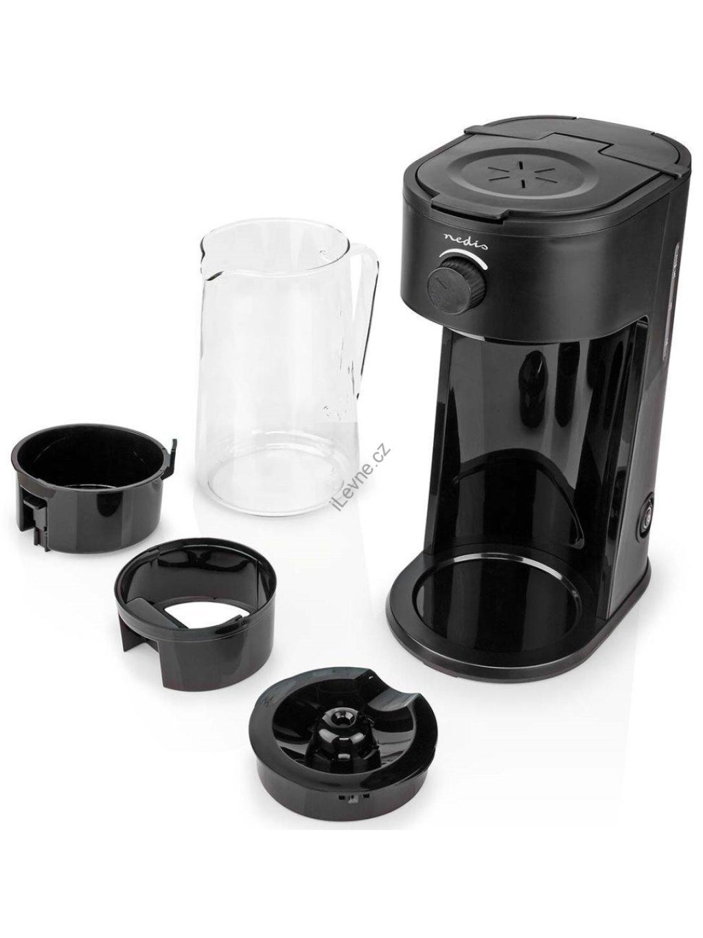 NEDIS přístroj na přípravu ledové kávy a ledového čaje/ kávový filtr/ objem 2.5 l/ 6 šálků/ černý