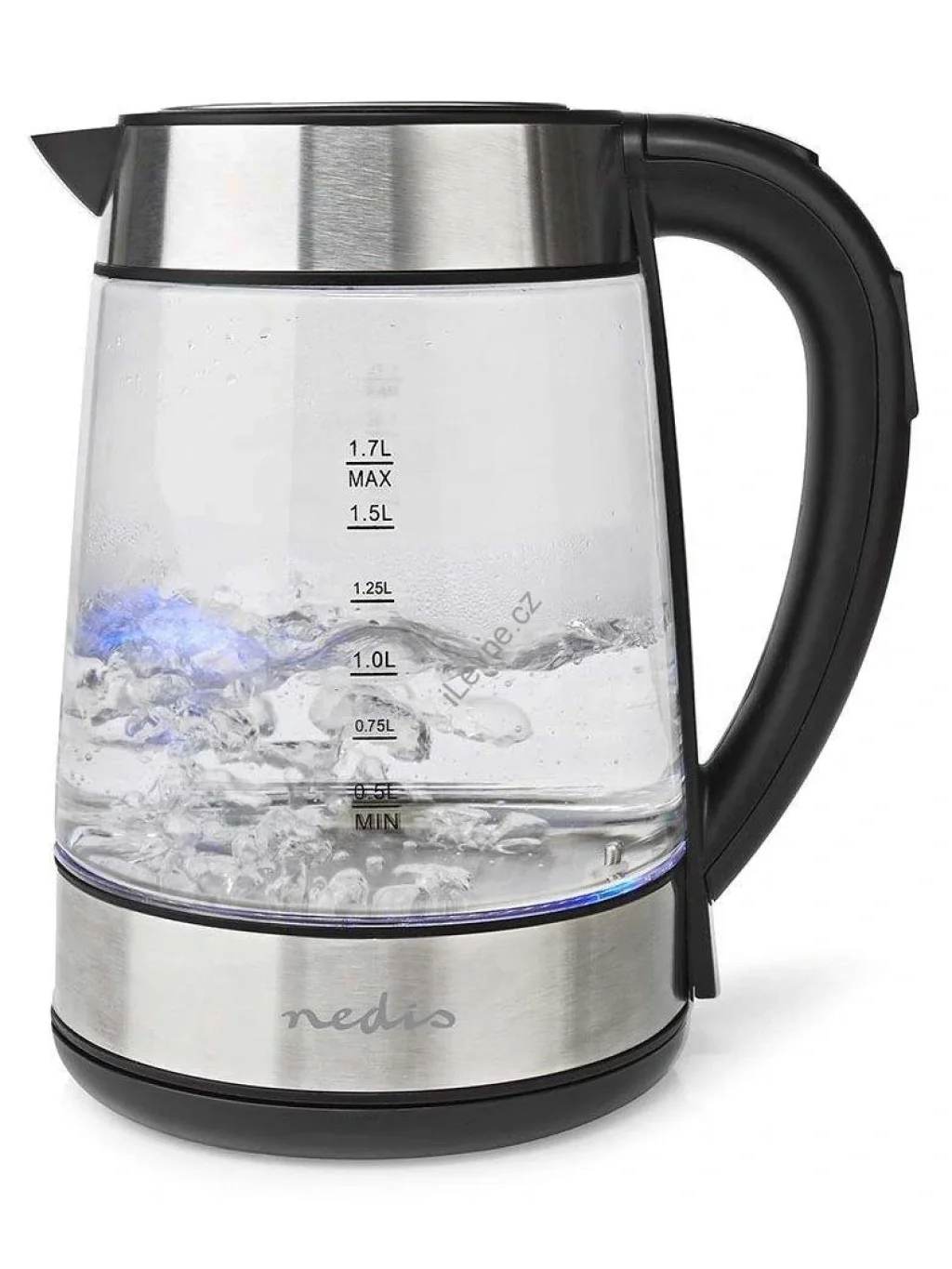 NEDIS rychlovarná konvice KAWK320EGS/ objem 1,7 l/ otáčení o 360°/ spotřeba 2200 W/ sklo/ transparentní
