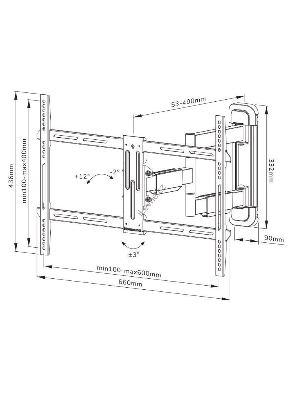 Neomounts WL40-550BL16/Držák displeje/na stěnu/40-65"/3 čepy/VESA 600X400/nosn. 40kg/černý