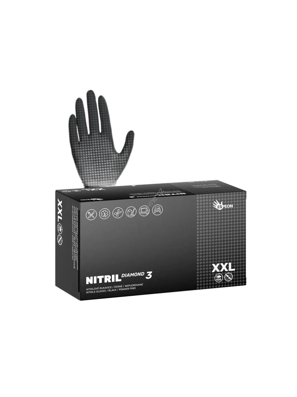 Nitrilové rukavice NITRIL DIAMOND3 100 ks, nepudrované, vel. XXL, černé, 8.0g