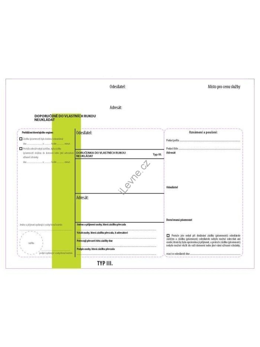 Obálka s doručenkou C5 se zel. pruhem, typ 3 pro obecné použití, rozměr 215x164 mm