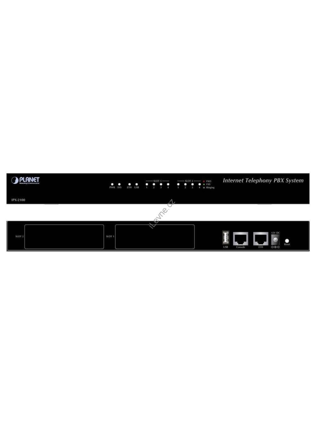 IPX-2100, IP PBX, SIP Proxy, 2x slot pro moduly, IVR, 100/30 uživatelů, DID, BLF, FAX, Skype-SIP, VPN, CZ
