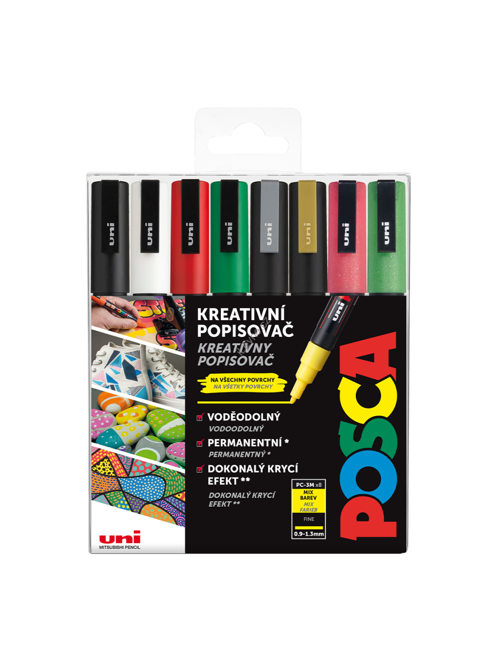 Posca sada popisovačů PC-3M, CHRISTMAS, 0,9 - 1,3 mm, mix vánočních barev (8 ks)