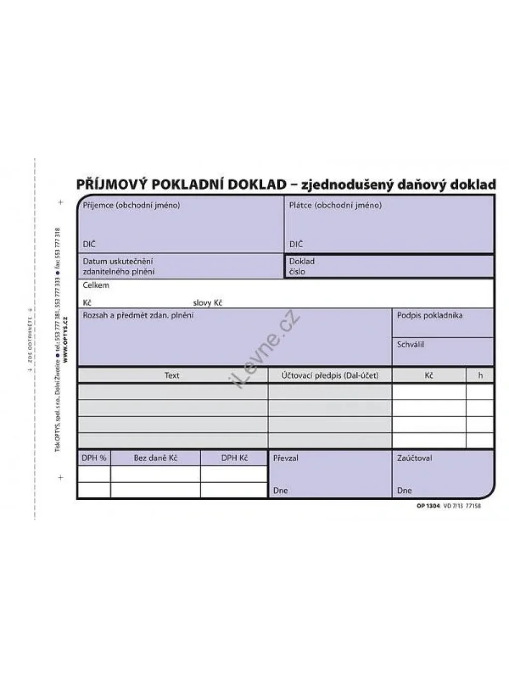 Příjmový pokladní doklad A6 samop.čísl.,100 listů