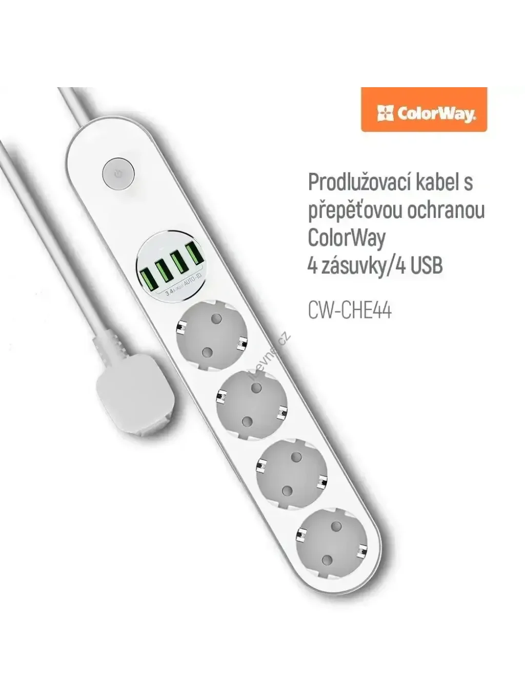 Prodlužovací napájecí přívod/ 4x 220V výstup/ 4x USB 5V / kabel 2m