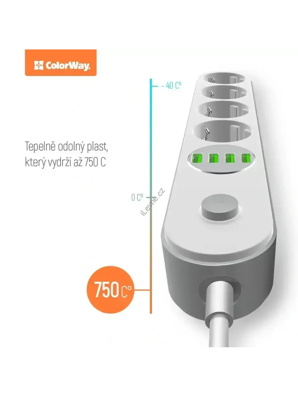 Prodlužovací napájecí přívod/ 4x 220V výstup/ 4x USB 5V / kabel 2m