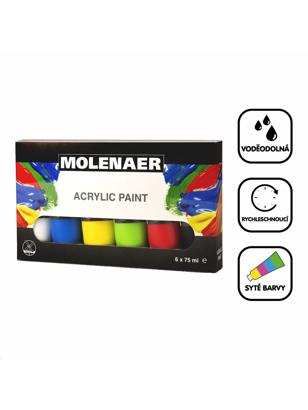 sada akrylových barev Molenaer, 6x 75 ml, mix barev