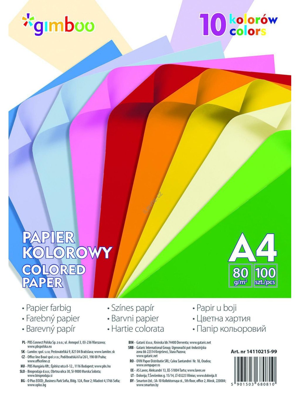 sada barevných papírů A4 80 g/m², 100 listů, mix barev
