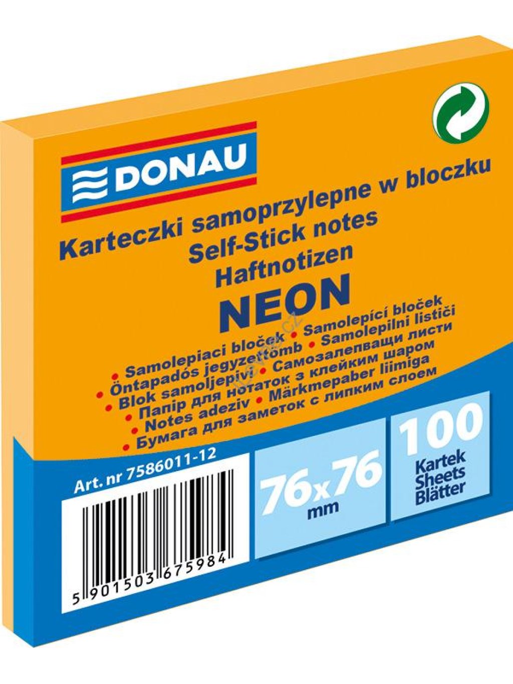 samolepicí bloček 76 x 76 mm 100 l., neon. oranž.