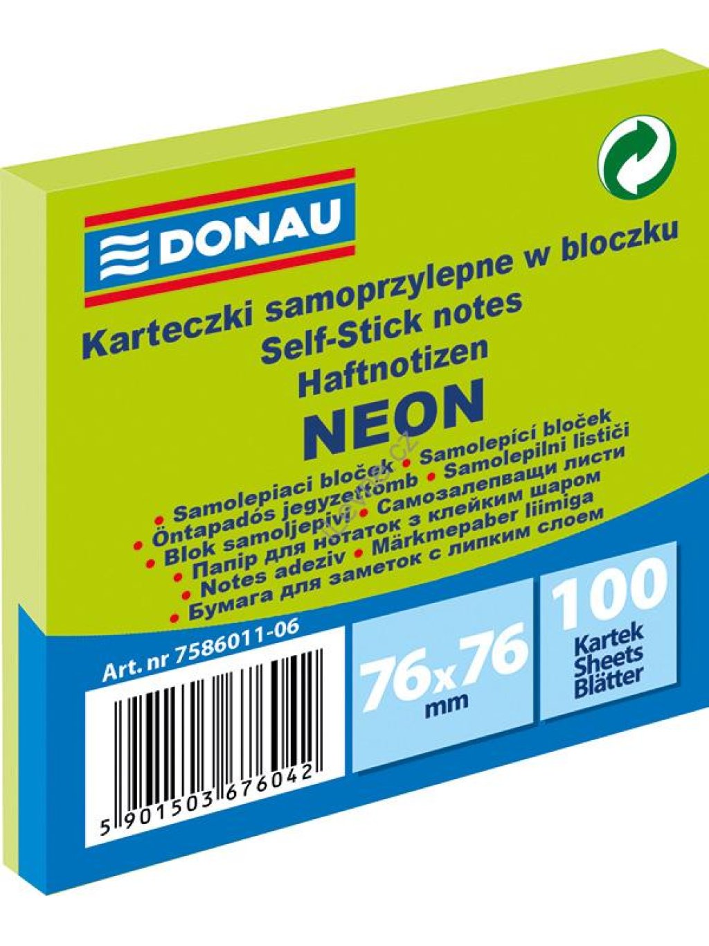 samolepicí bloček 76 x 76 mm 100 l., neon. zelený