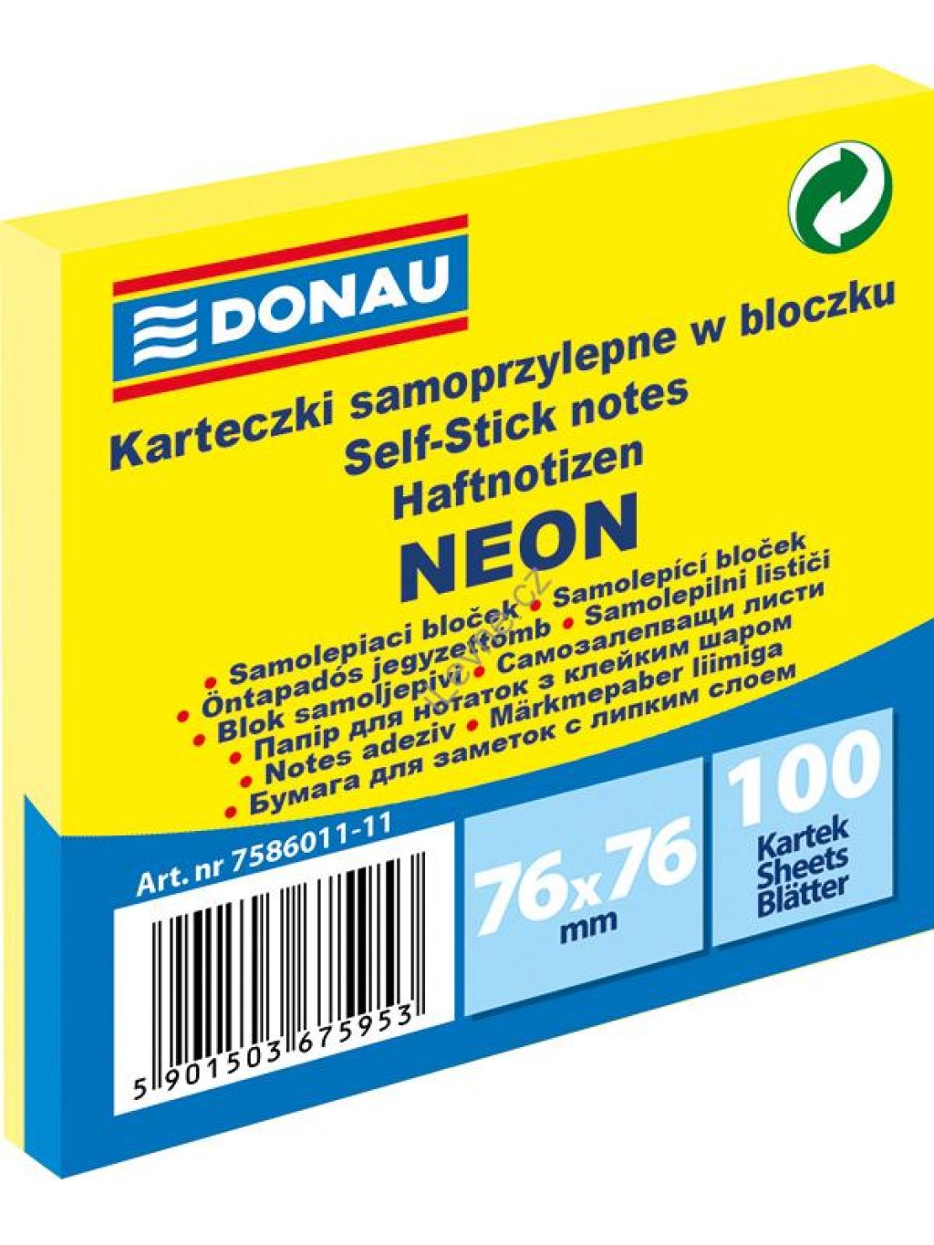 samolepicí bloček 76 x 76 mm 100 l., neon. žlutý