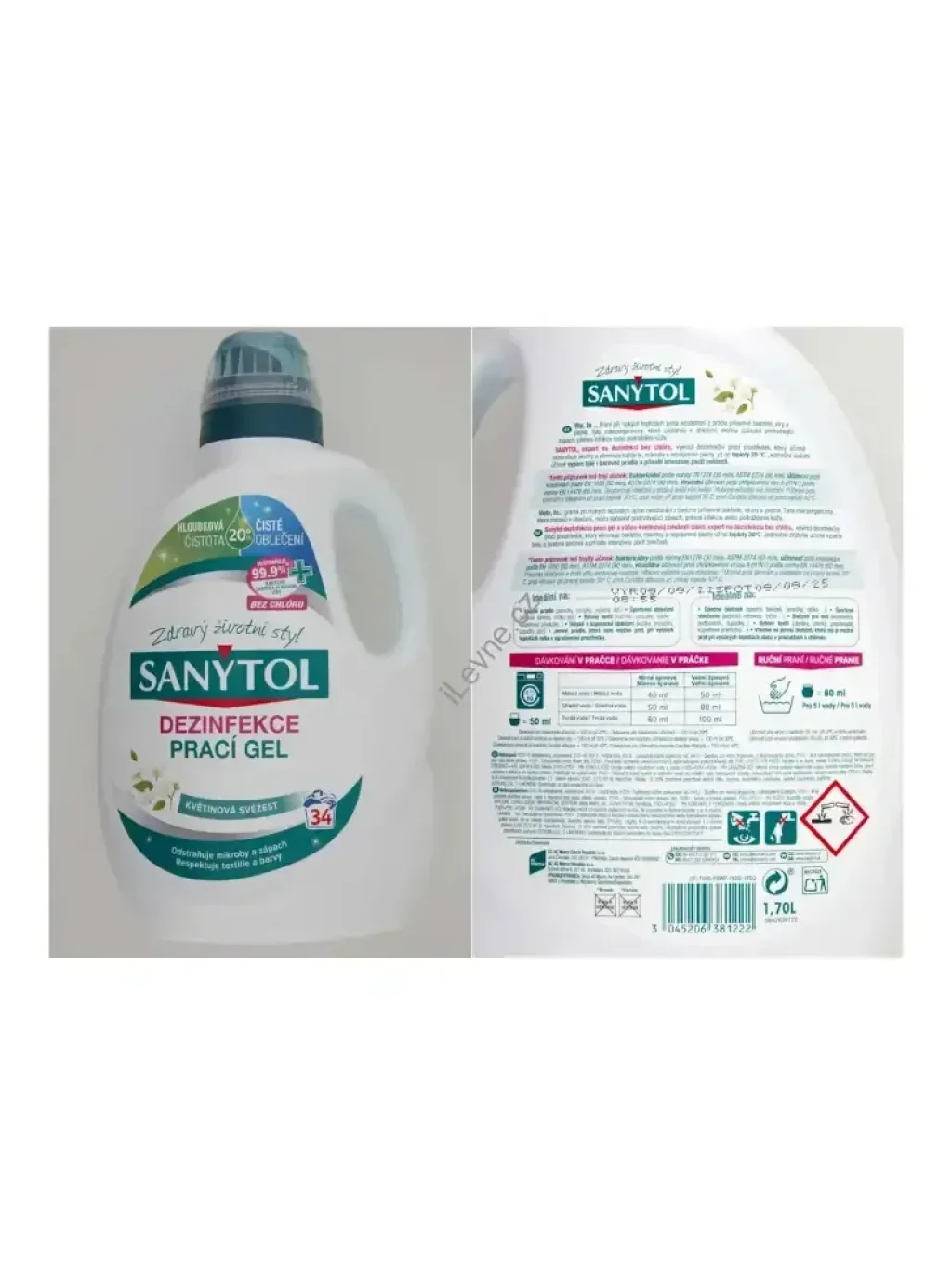 Sanytol Dezinfekce prací gel, 1700 ml, květinová svěžest, 34 dávek