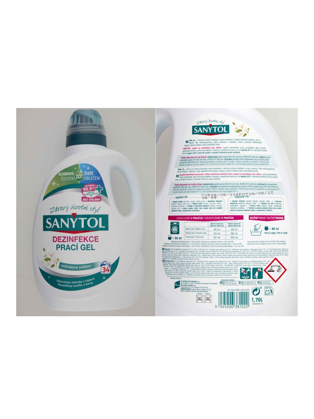 Sanytol Dezinfekce prací gel, 1700 ml, květinová svěžest, 34 dávek