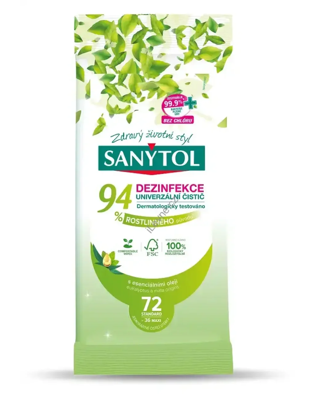 Sanytol - univerzální čisticí utěrky 94 % rostlinného původu, 72 ks