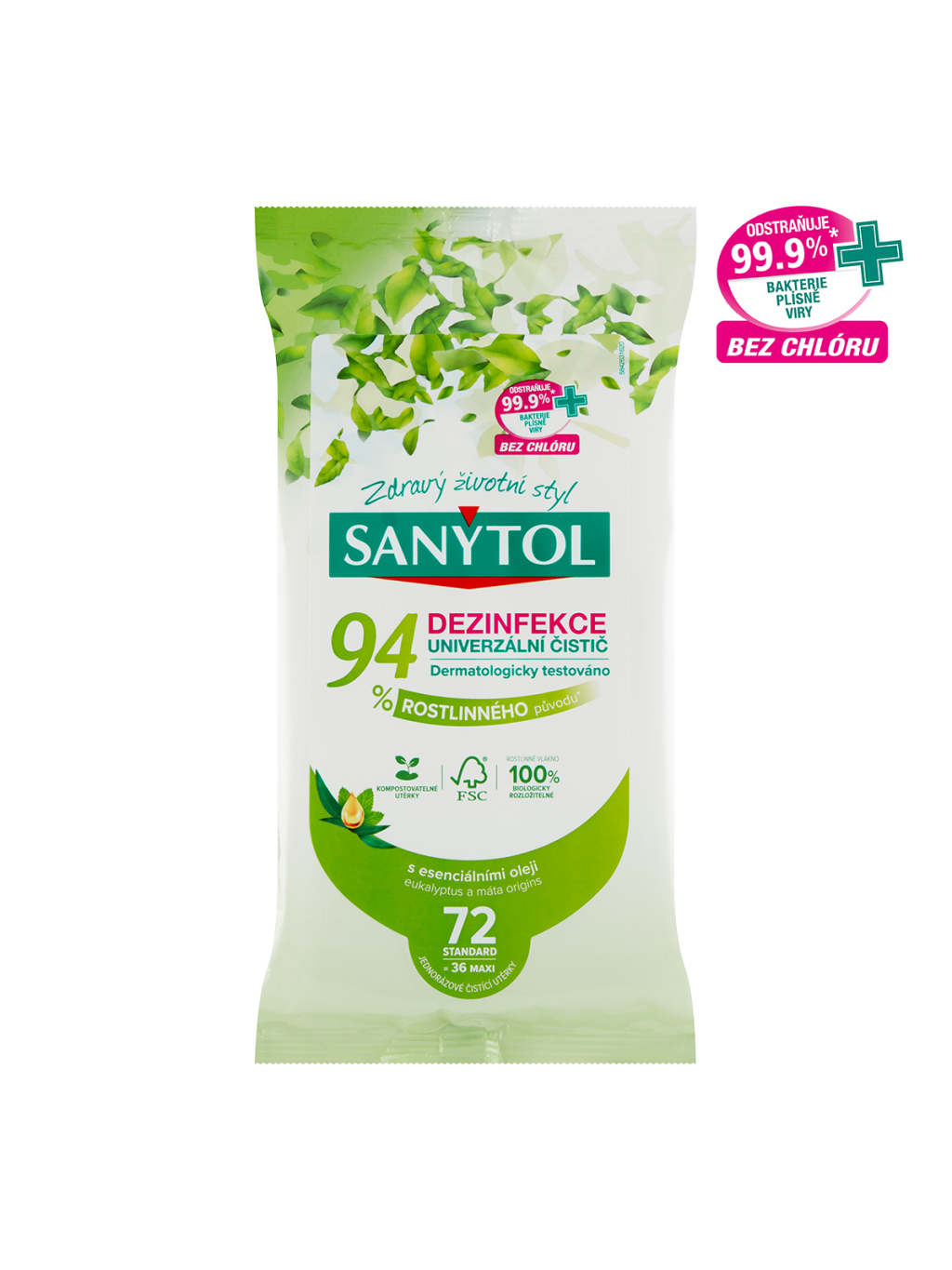 Sanytol - univerzální čisticí utěrky 94 % rostlinného původu, 72 ks