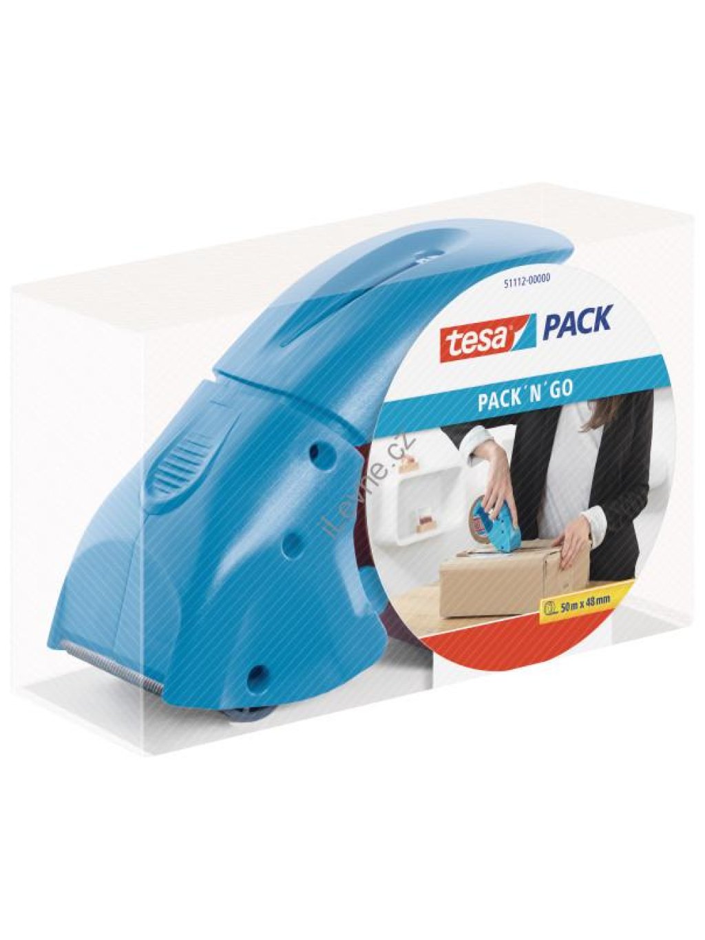 tesa odvíječ pásky Pack-n-Go, s páskou, 50 m x 48 mm, modrý