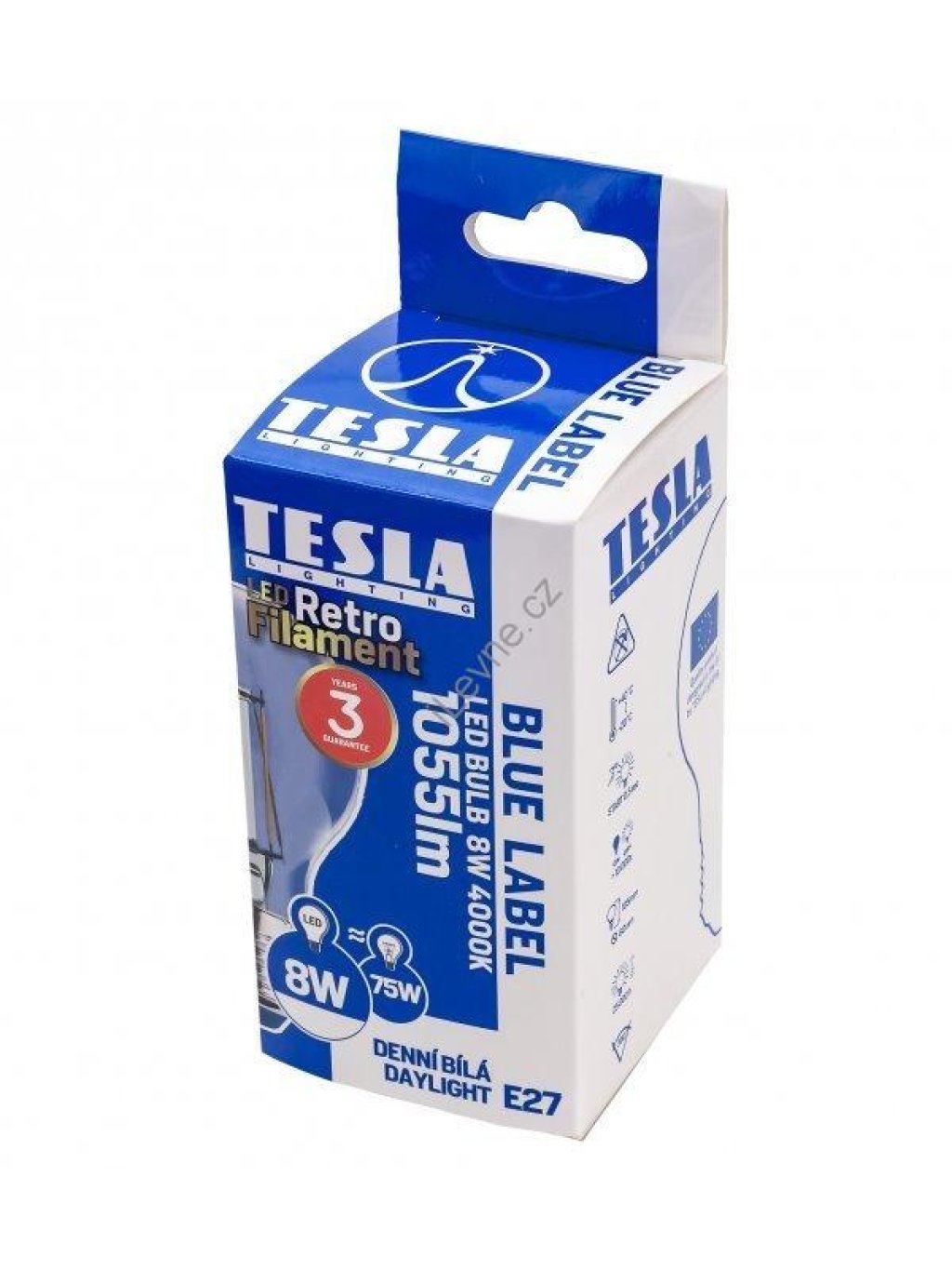 TESLA LED žárovka FILAMENT RETRO BULB/ E27/ 8W/ 230V/ 1055lm/ 4000K/ denní bílá/ čirá
