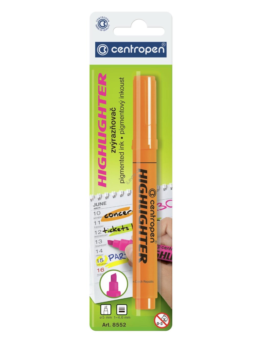 Zvýrazňovač Centropen Highliter 8552, 1-4,6 mm, oranžový
