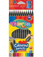 pastelky trojhranné, černé dřevo, s ořezávátkem, 12 barev