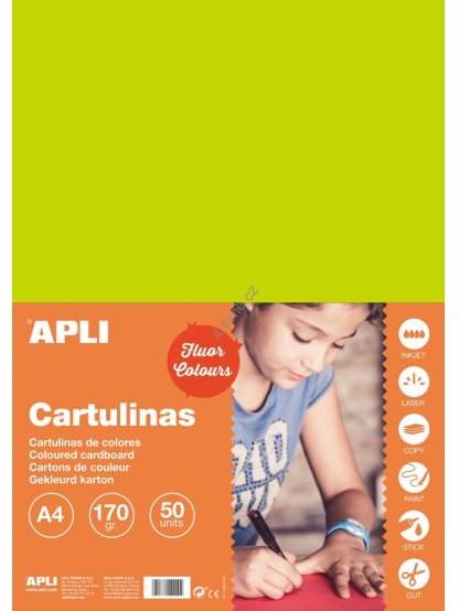 APLI barevný papír, A4, 170 g, fluo-zelený