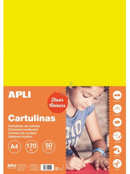 APLI barevný papír, A4, 170 g, fluo-žlutý