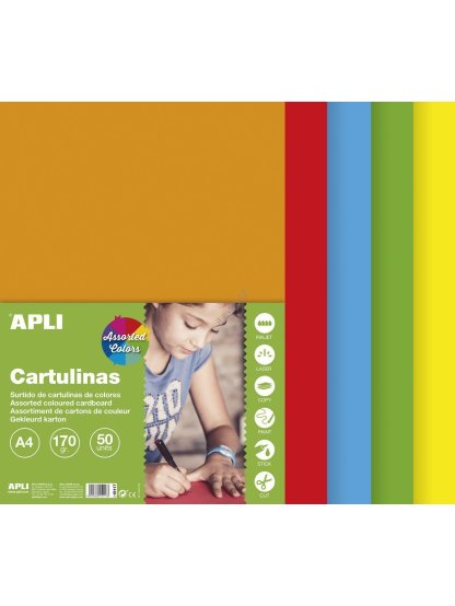 APLI barevný papír, A4, 170 g, mix sytých barev
