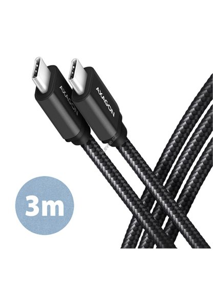 AXAGON BUCM3-CM30AB, SPEED kabel USB-C <-> USB-C, 3m, USB 3.2 Gen 1, PD 60W 3A, ALU, oplet, černý