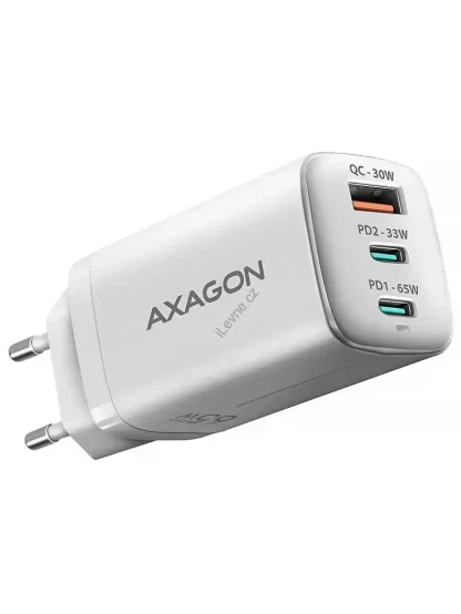 AXAGON nabíječka do sítě / ACU-DPQ65W / 2x USB-C / 1x USB-A / PD3.0/QC4+/PPS/SFC2.0/AFC/SCP/FCP/ Apple / 65W / bílá