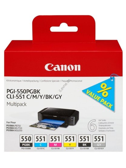 Canon cartridge multipack PGI-550 + CLI-551 (CMYBkGY, 19 000 str) pro Canon PIXMA iP8750, MG7150, MG6350