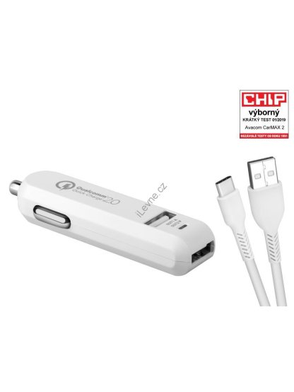 CarMAX 2 nabíječka do auta 2x Qualcomm Quick Charge 2.0, bílá barva (USB-C kabel)