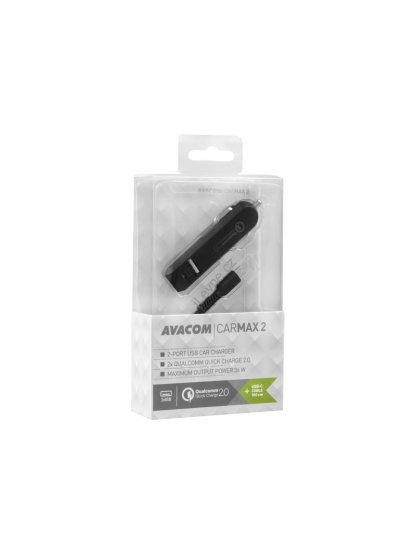 CarMAX 2 nabíječka do auta 2x Qualcomm Quick Charge 2.0, černá barva (USB-C kabel)