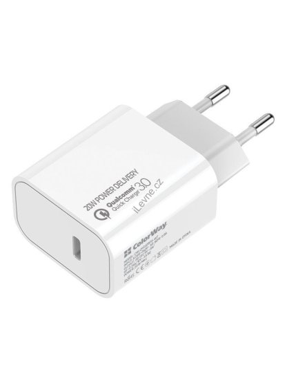 COLORWAY 1x USB-C/ síťová nabíječka/ 20W/ 100V-240V/ Bílá