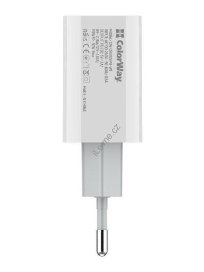COLORWAY 1x USB-C/ síťová nabíječka/ 20W/ 100V-240V/ Bílá