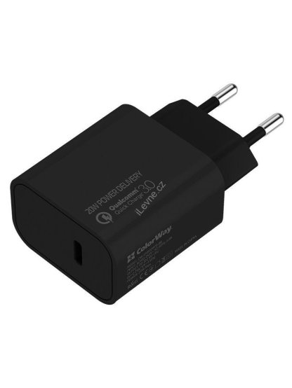 COLORWAY 1x USB-C/ síťová nabíječka/ 20W/ 100V-240V/ černá