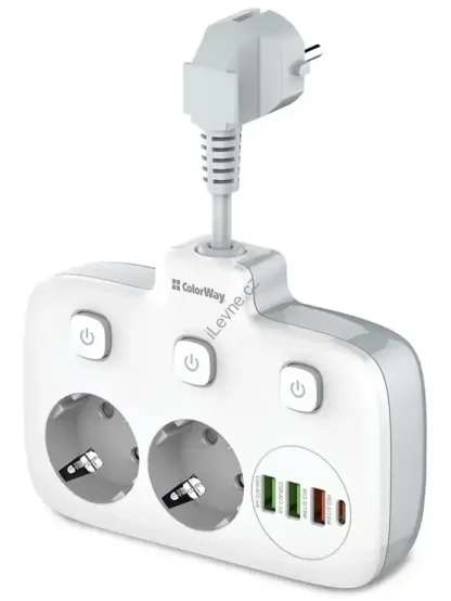 Prodlužovací napájecí přívod/ 2x Schuko/ 3x USB-A/ 1x USB-C / kabel 2,5cm