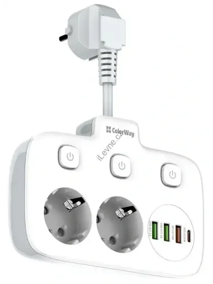 Prodlužovací napájecí přívod/ 2x Schuko/ 3x USB-A/ 1x USB-C / kabel 2,5cm