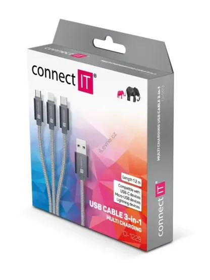 CONNECT IT Wirez 3in1 USB-C & Micro USB & Lightning, silver gray, 1,2 m