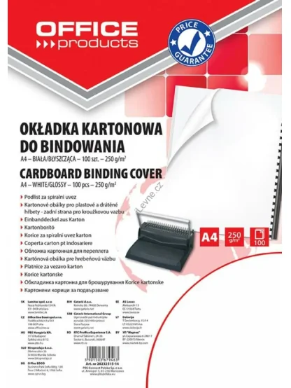 desky zadní pro kroužk. vazbu, A4, karton, 250 g, lesklé, bílé