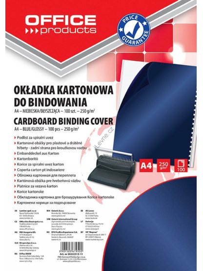 desky zadní pro kroužk. vazbu A4 karton, 250 g, lesklé, tmavě modré - 100 ks