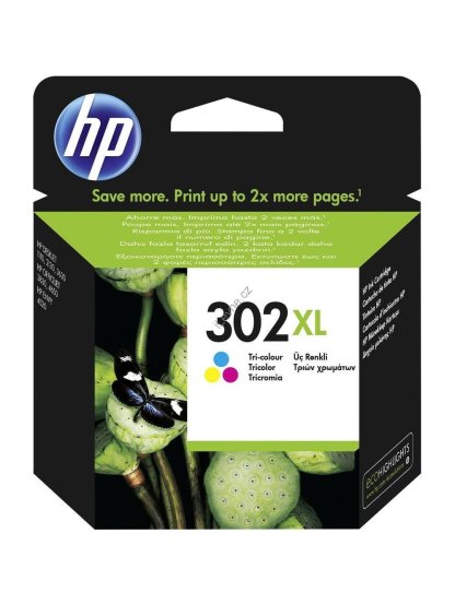HP inkoustová kazeta 302XL tricolor CMY F6U67AE originál