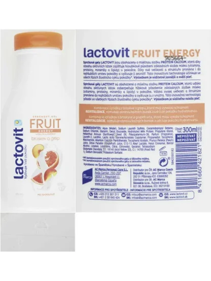 Lactovit Lactourea - sprchový gel Fruit Energy, 300 ml, broskev a grep
