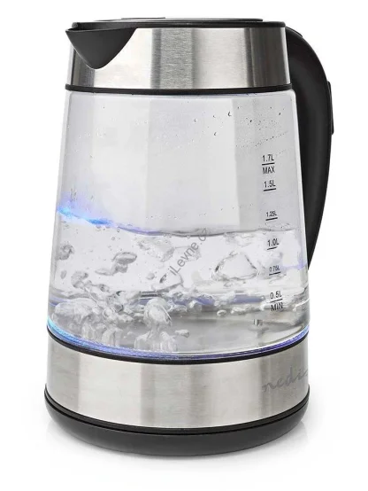 NEDIS rychlovarná konvice KAWK320EGS/ objem 1,7 l/ otáčení o 360°/ spotřeba 2200 W/ sklo/ transparentní