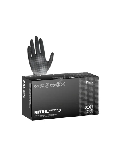 Nitrilové rukavice NITRIL DIAMOND3 100 ks, nepudrované, vel. XXL, černé, 8.0g
