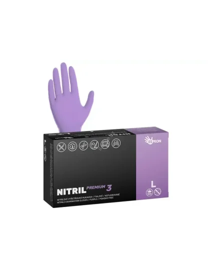 Nitrilové rukavice NITRIL PREMIUM3 100 ks - nepudrované, vel. L, fialové, 4.0g