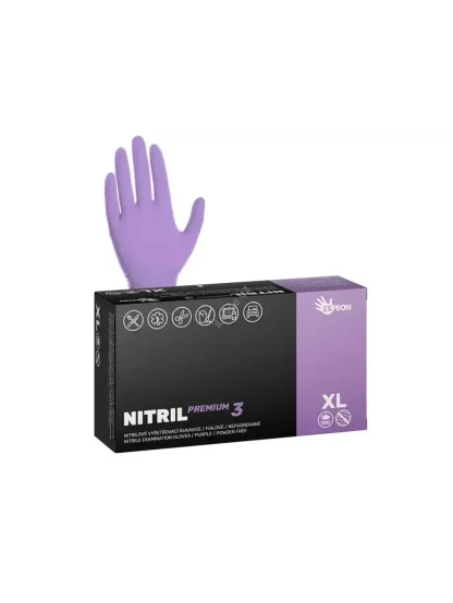 Nitrilové rukavice NITRIL PREMIUM3 100 ks - nepudrované, vel. XL, fialové, 4.0g