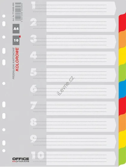 Office Products rozlišovač číselný 1-10, A4, karton, 10 listů, mix barev