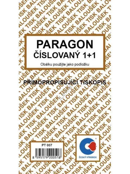 Paragon 1+1 číslovaný, samopropis, 50 listů